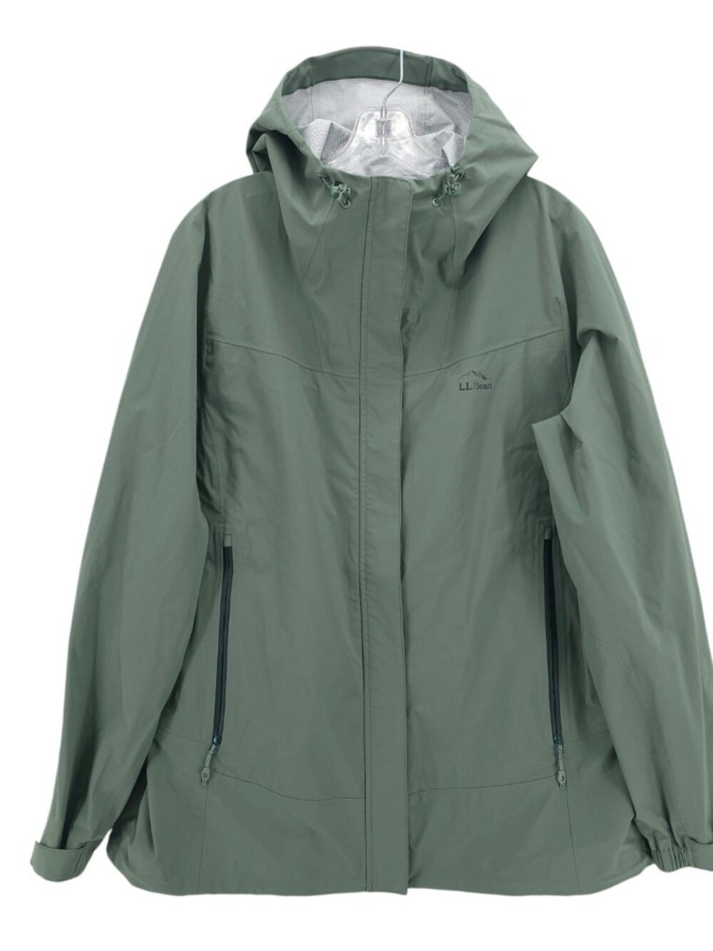 LL BEAN Women's Cresta Stretch Rain Jacket Sea Green Hooded Waterproof XL